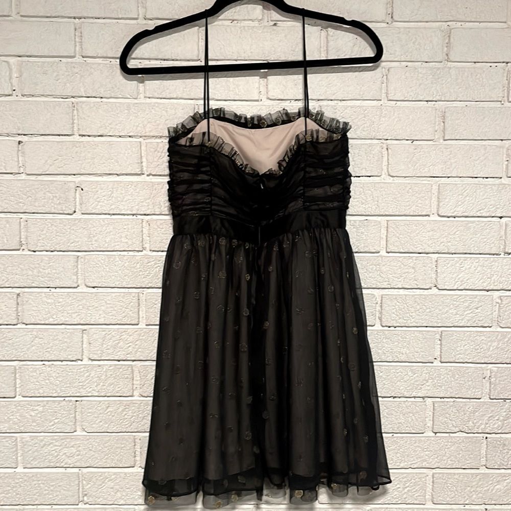 Miley Cyrus & Max Azria- Black w/Subtle Gold Polka Dots Mini Dress- Size Medium - Picture 2 of 11